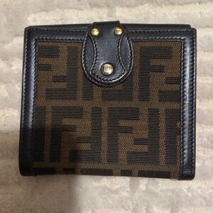 Fendi Tobacco Zucca Canvas Leather Compact Wallet